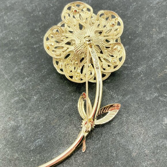 SARAH COVENTRY Rhinestone and silver tone filigree flower brooch vintage 50s pin - Picture 6 of 6